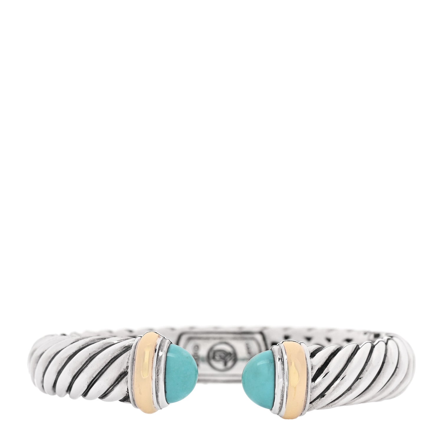David Yurman Sterling Silver 18K Yellow Gold Turquoise 10mm Waverly Bracelet 1 of 3