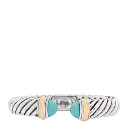 David Yurman Sterling Silver 18K Yellow Gold Turquoise 10mm Waverly Bracelet 1 of 3