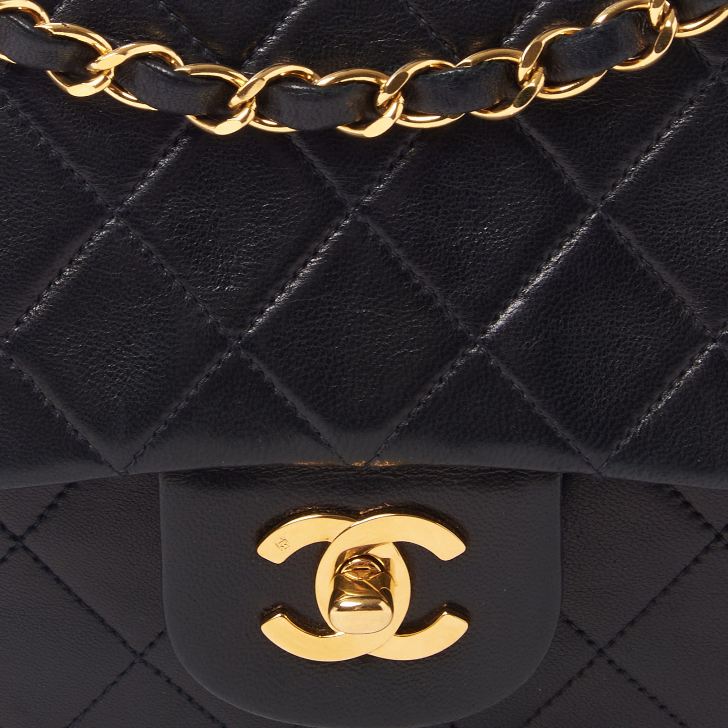 Lambskin Quilted Medium Double Flap Black