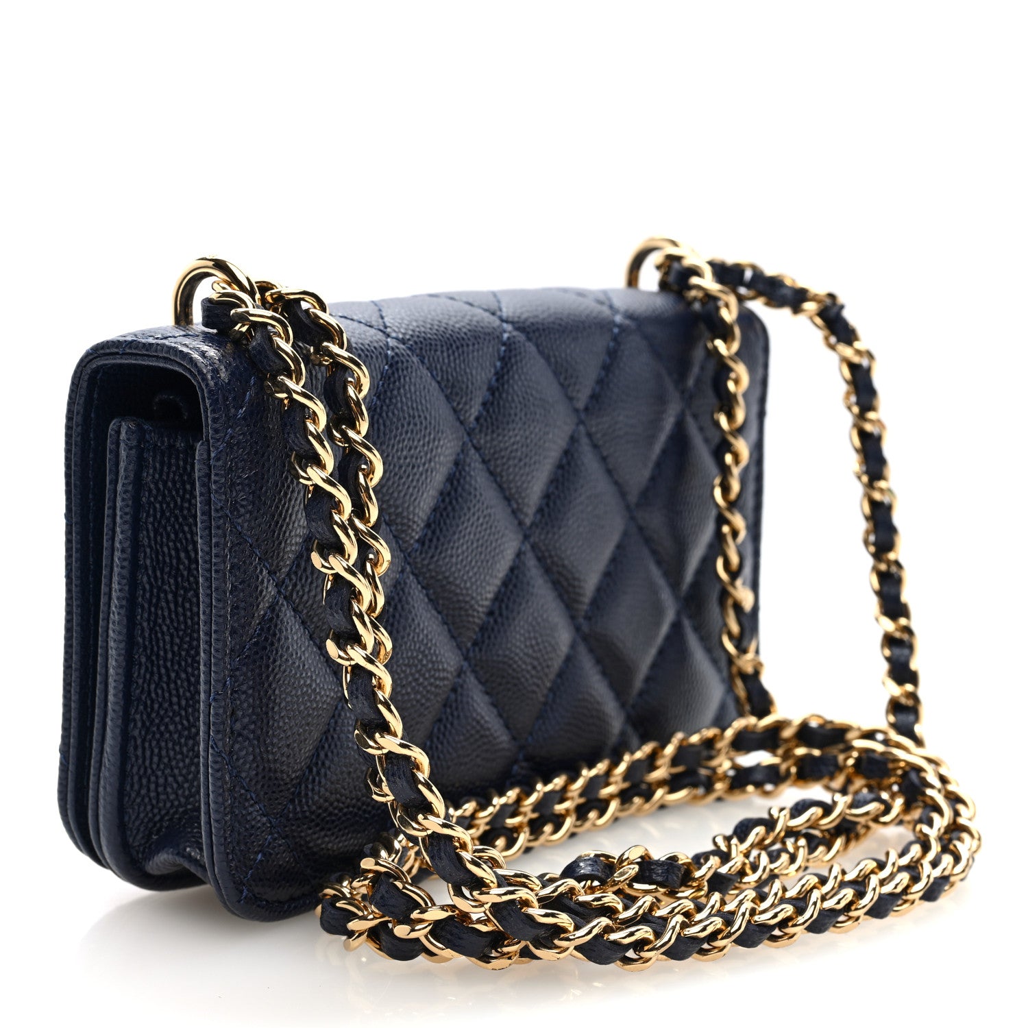 Chanel Caviar Quilted Pocket Twins Clutch With Chain Navy Blue 3 of 11
