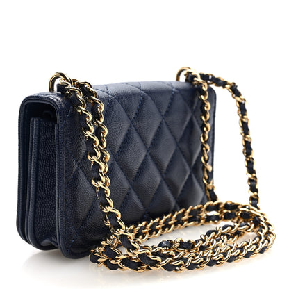 Chanel Caviar Quilted Pocket Twins Clutch With Chain Navy Blue 3 of 11