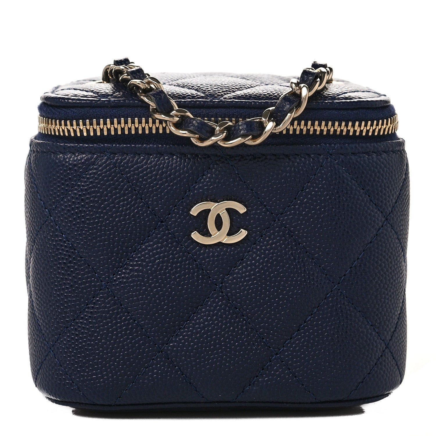 Chanel Caviar Quilted Mini Vanity Case With Chain Navy Blue 1 of 11