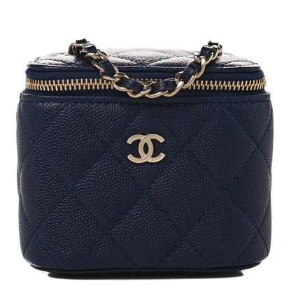 Chanel Caviar Quilted Mini Vanity Case With Chain Navy Blue 1 of 11