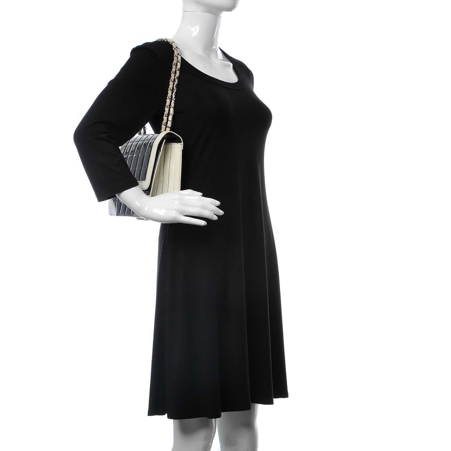 Chanel Lambskin Patent Chocolate Bar Flap Black White 2 of 10