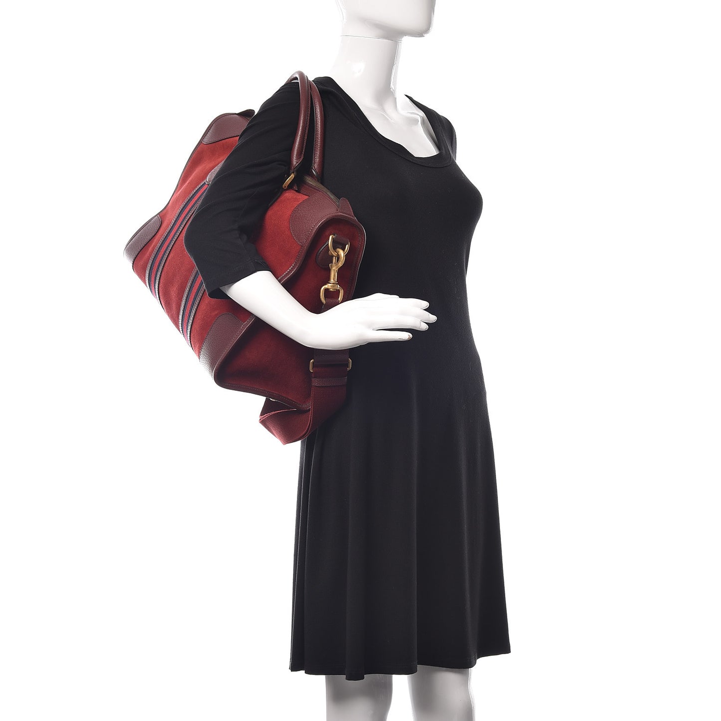 Suede Daino Textured Dollar Calfskin Web Medium Duffle Bag Romantic Cerise Chardonnay