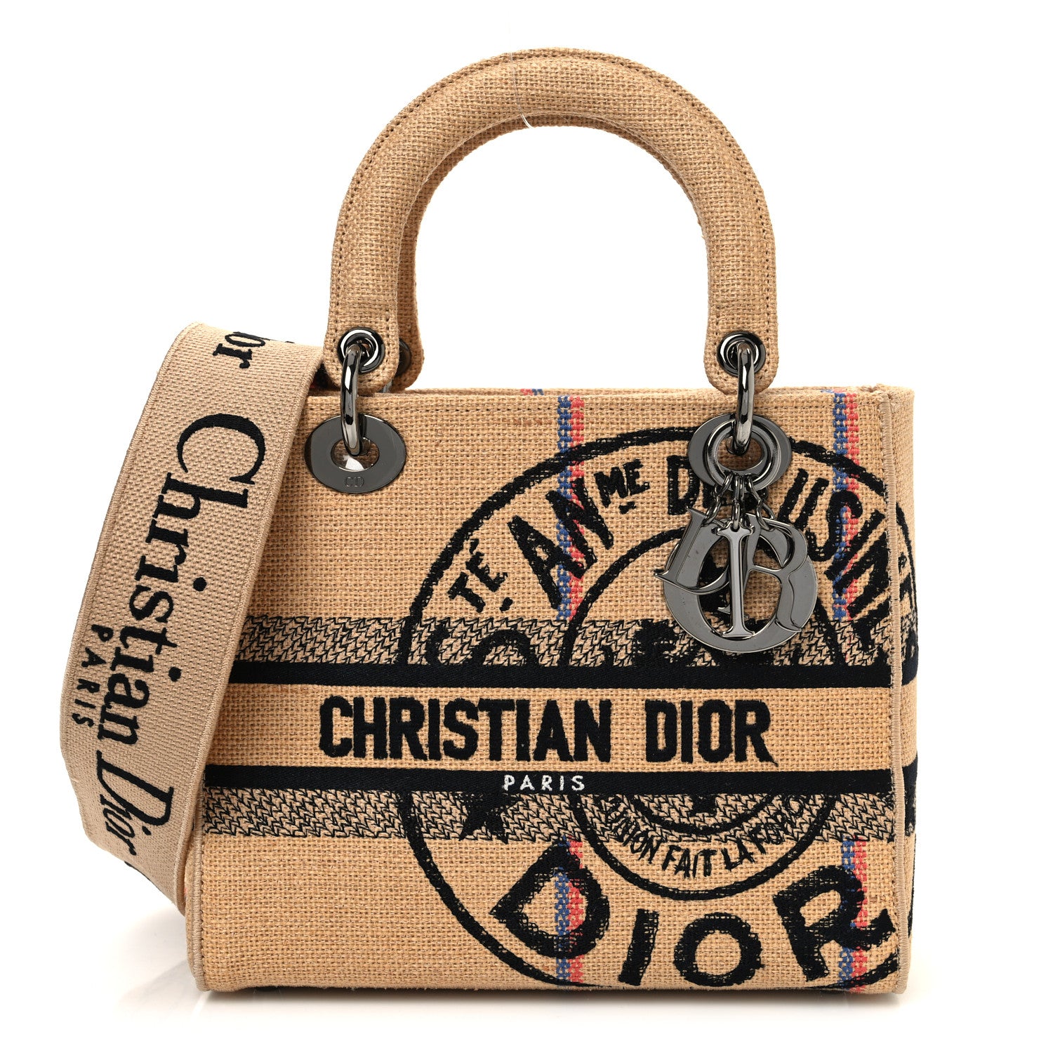Christian Dior Canvas Jute Embroidered Medium Lady D-Lite Beige Multicolor 1 of 11