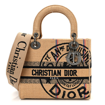 Christian Dior Canvas Jute Embroidered Medium Lady D-Lite Beige Multicolor 1 of 11