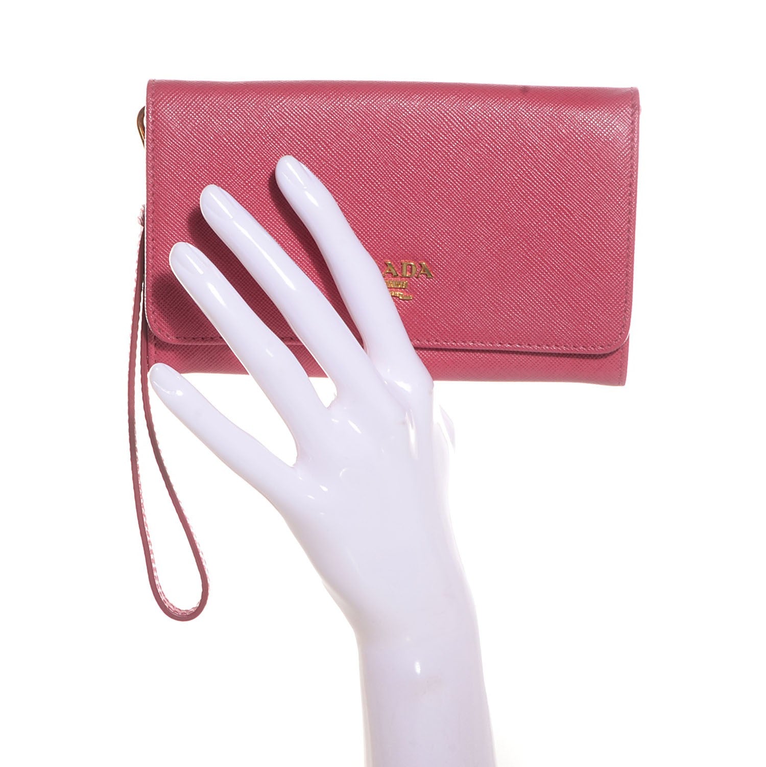 Prada Saffiano Metal Wristlet Wallet Peonia 2 of 9