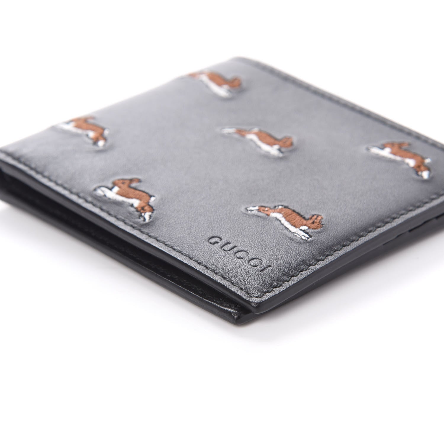 Gucci Calfskin Rabbit Embroidered Bi-Fold Wallet Black 7 of 9