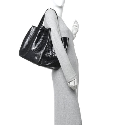 Alaia Calfskin Crocodile Embossed Bucket Bag Black 2 of 14