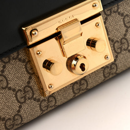 Gucci GG Supreme Monogram Calfskin Small Padlock Shoulder Bag Beige Black Cuir 9 of 10
