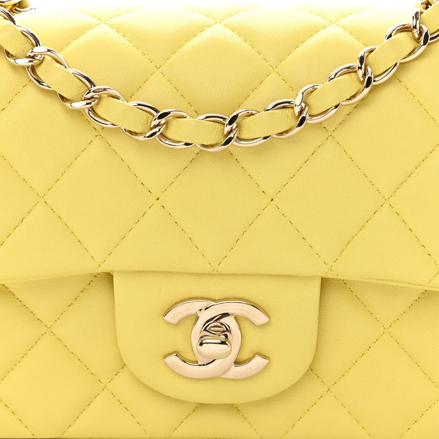 Lambskin Quilted Mini Rectangular Flap Light Yellow