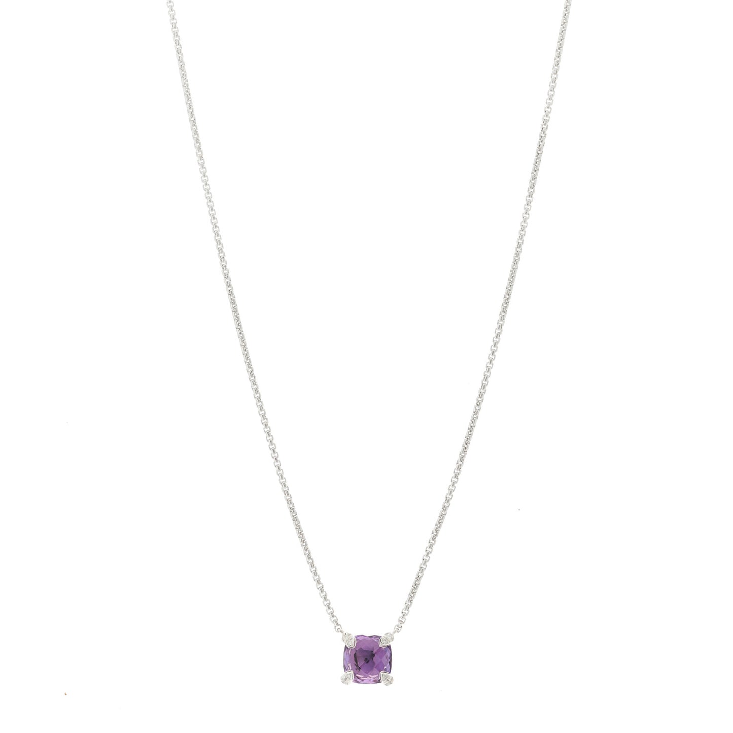 Sterling Silver Diamond Amethyst 9mm Petite Chatelaine Pendant Necklace