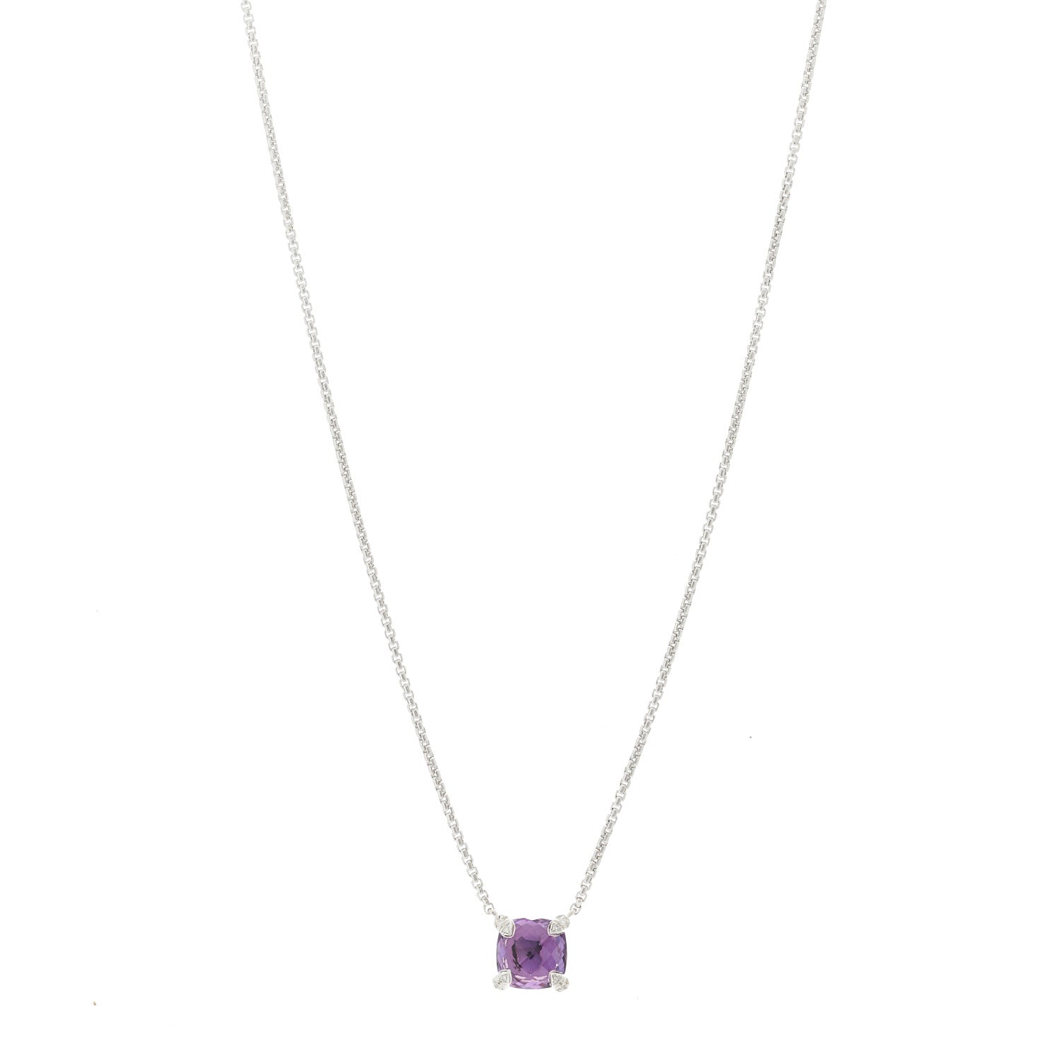 David Yurman Sterling Silver Diamond Amethyst 9mm Petite Chatelaine Pendant Necklace 1 of 5