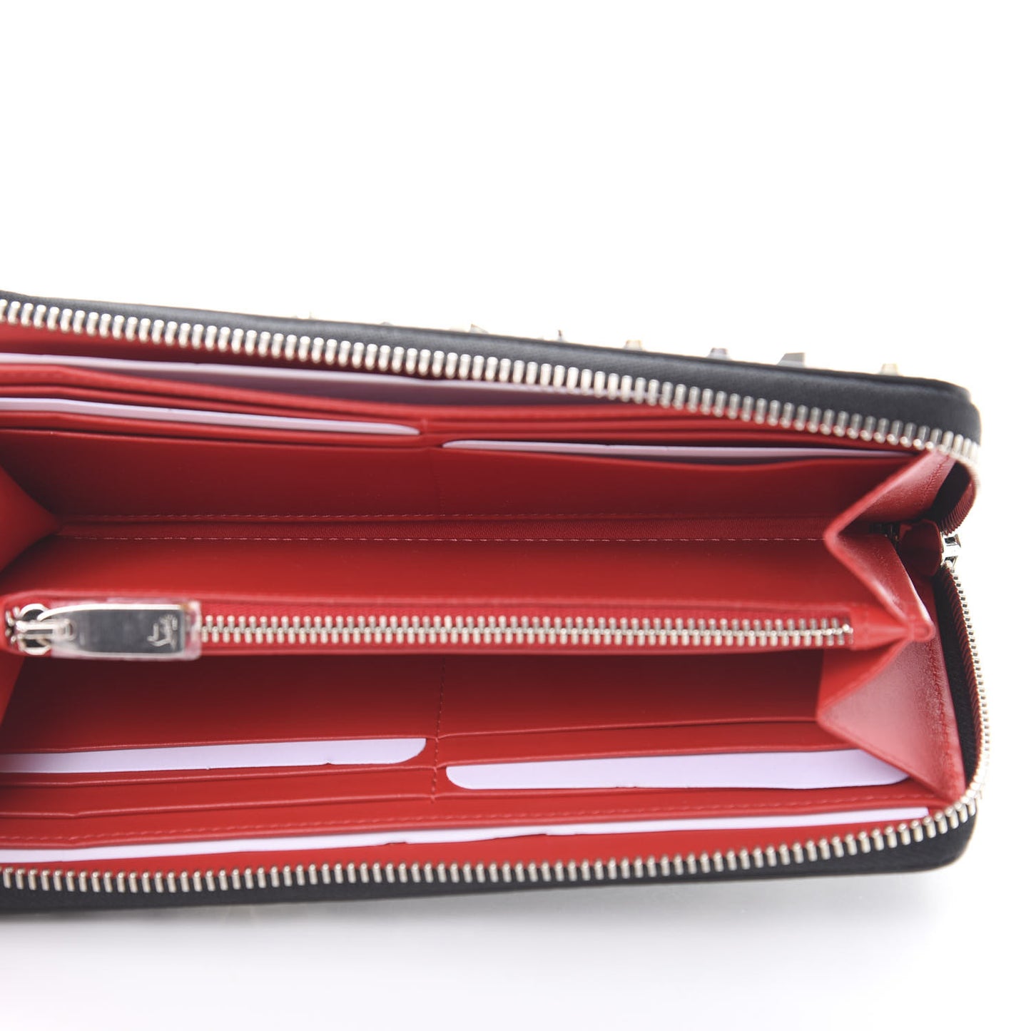 Grained Calfskin Star Studded Zip Around Wallet Black