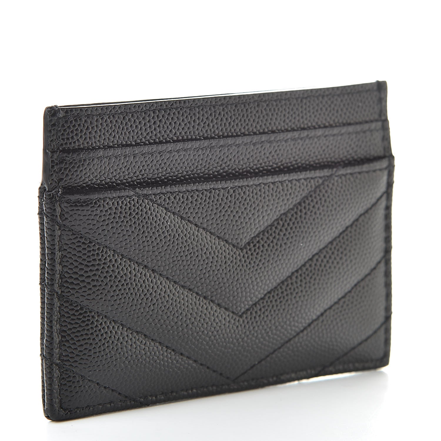 Saint Laurent Grain De Poudre Matelasse Chevron Monogram Credit Card Case Black 3 of 7
