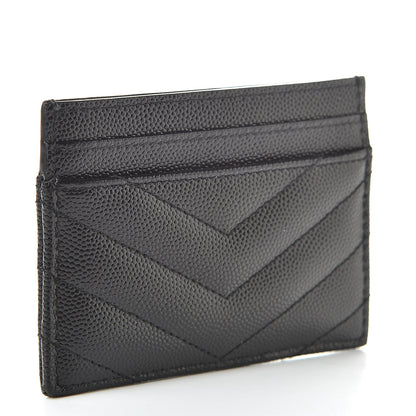 Saint Laurent Grain De Poudre Matelasse Chevron Monogram Credit Card Case Black 3 of 7