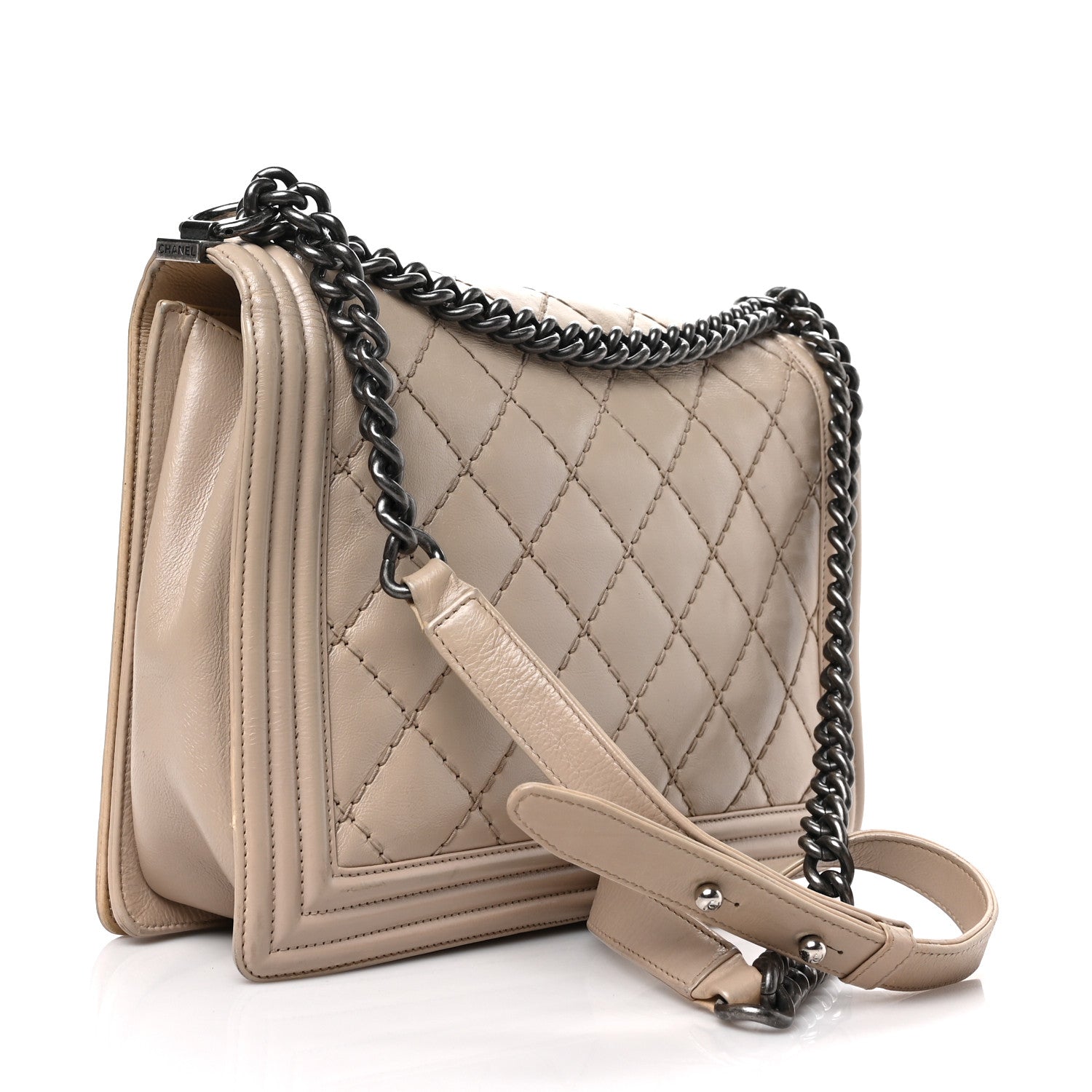 Chanel Calfskin Double Stitch Large Boy Flap Beige 3 of 9