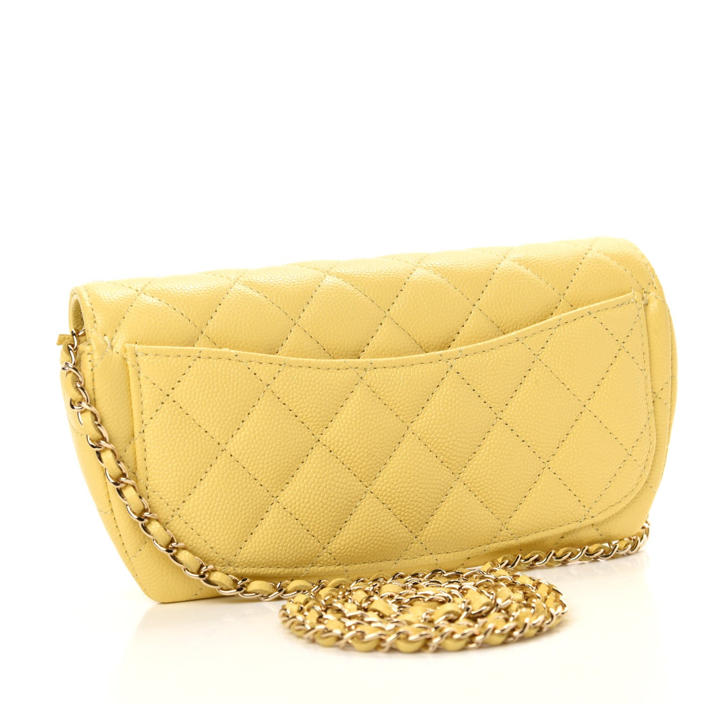 Caviar Quilted Glasses Case With Chain Yellow