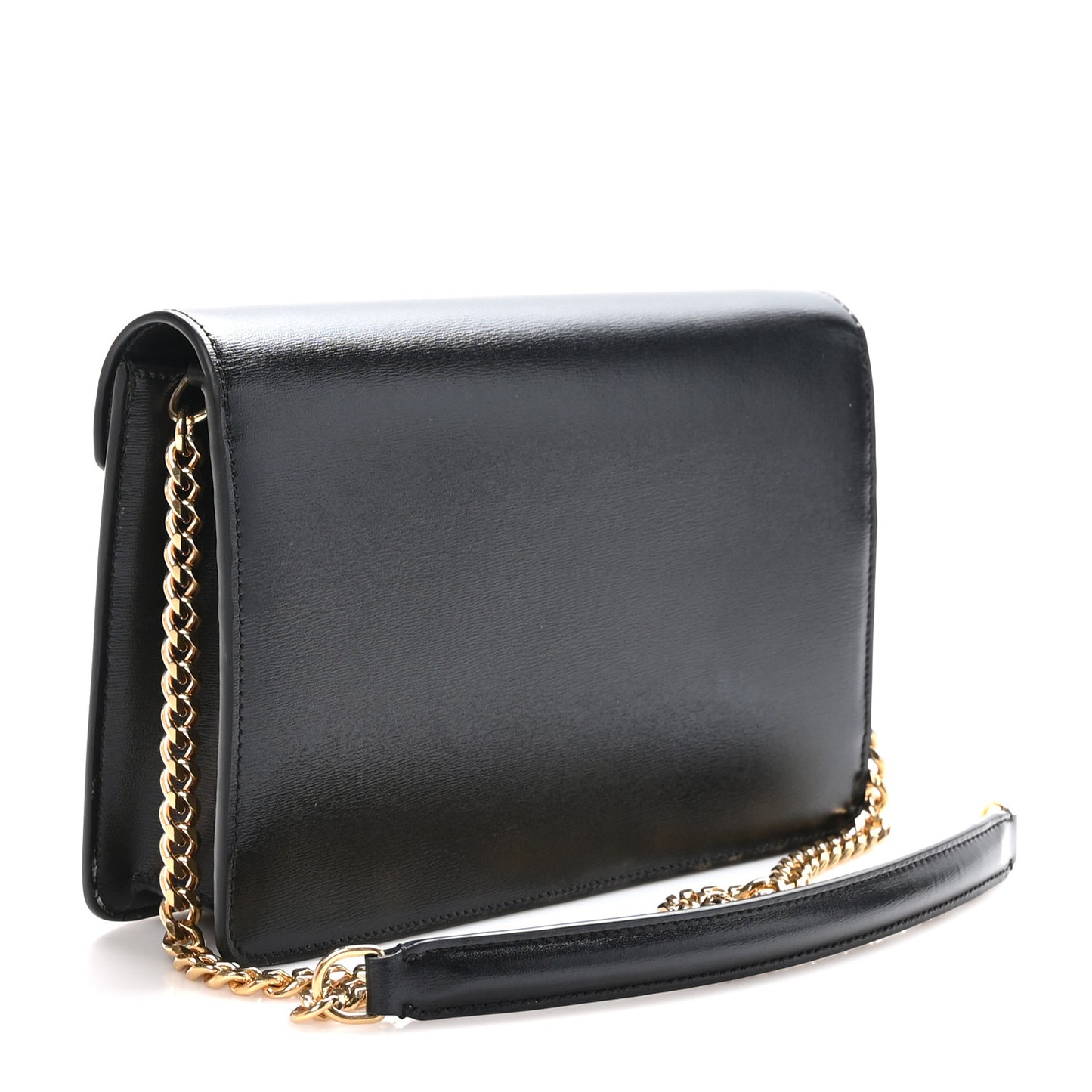 Shiny Calfskin Triomphe Margo Wallet on Chain Black