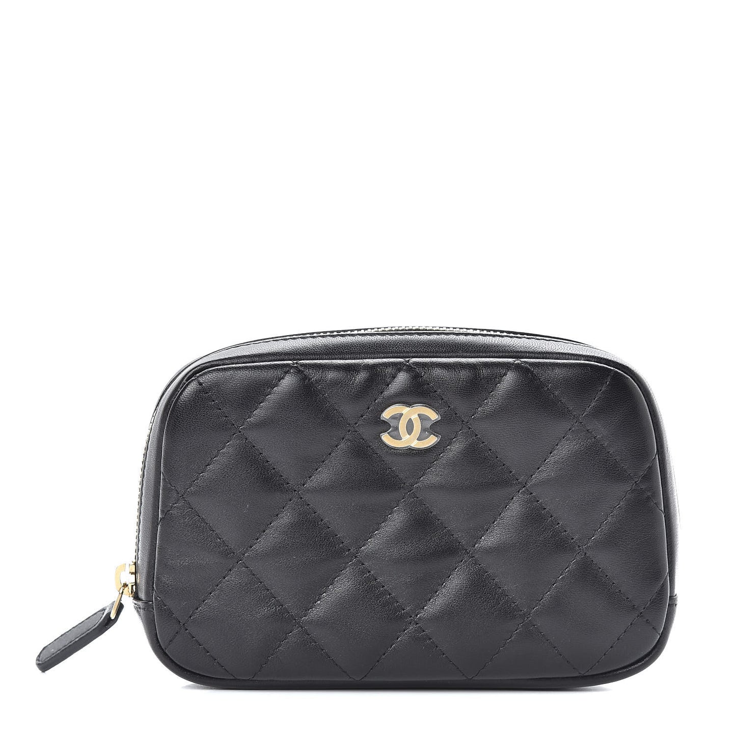 Lambskin Quilted Small Curvy Pouch Cosmetic Case Black