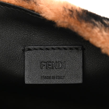 Fendi Shearling Vitello Dolce Macro FF 1974 Mini Baguette Tobacco Black 6 of 10