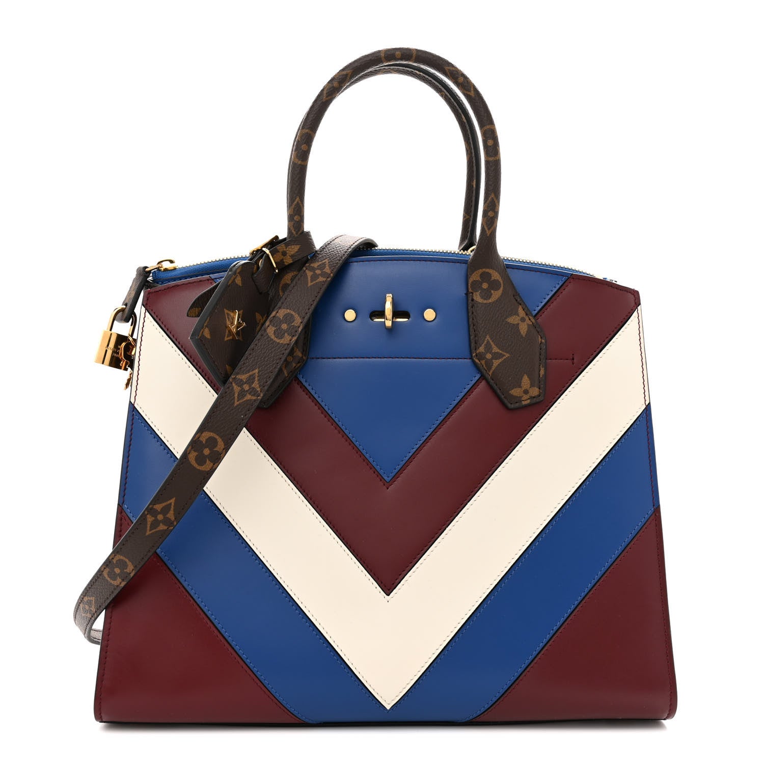 Louis Vuitton Calfskin Monogram City Steamer MM Blue Burgundy White 1 of 11