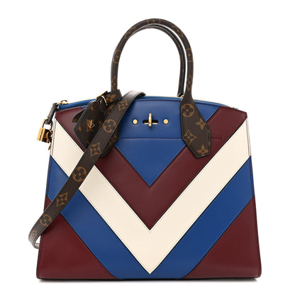 Louis Vuitton Calfskin Monogram City Steamer MM Blue Burgundy White 1 of 11