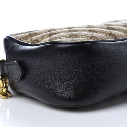 Gucci Monogram Matelasse Diagonal Small GG Marmont Chain Shoulder Bag Beige Black 8 of 10