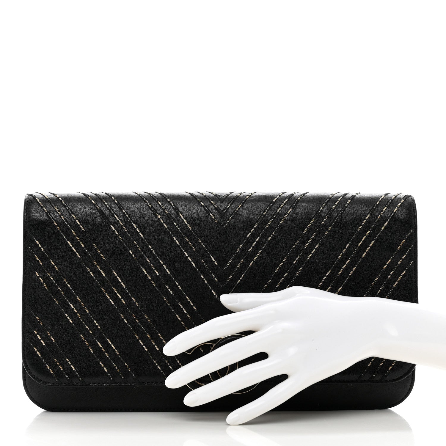 Chanel Lambskin Chain Chevron CC Clutch Black 2 of 9