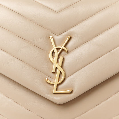 Saint Laurent Calfskin Matelasse Medium Loulou Monogram Chain Satchel Dark Latte 9 of 12