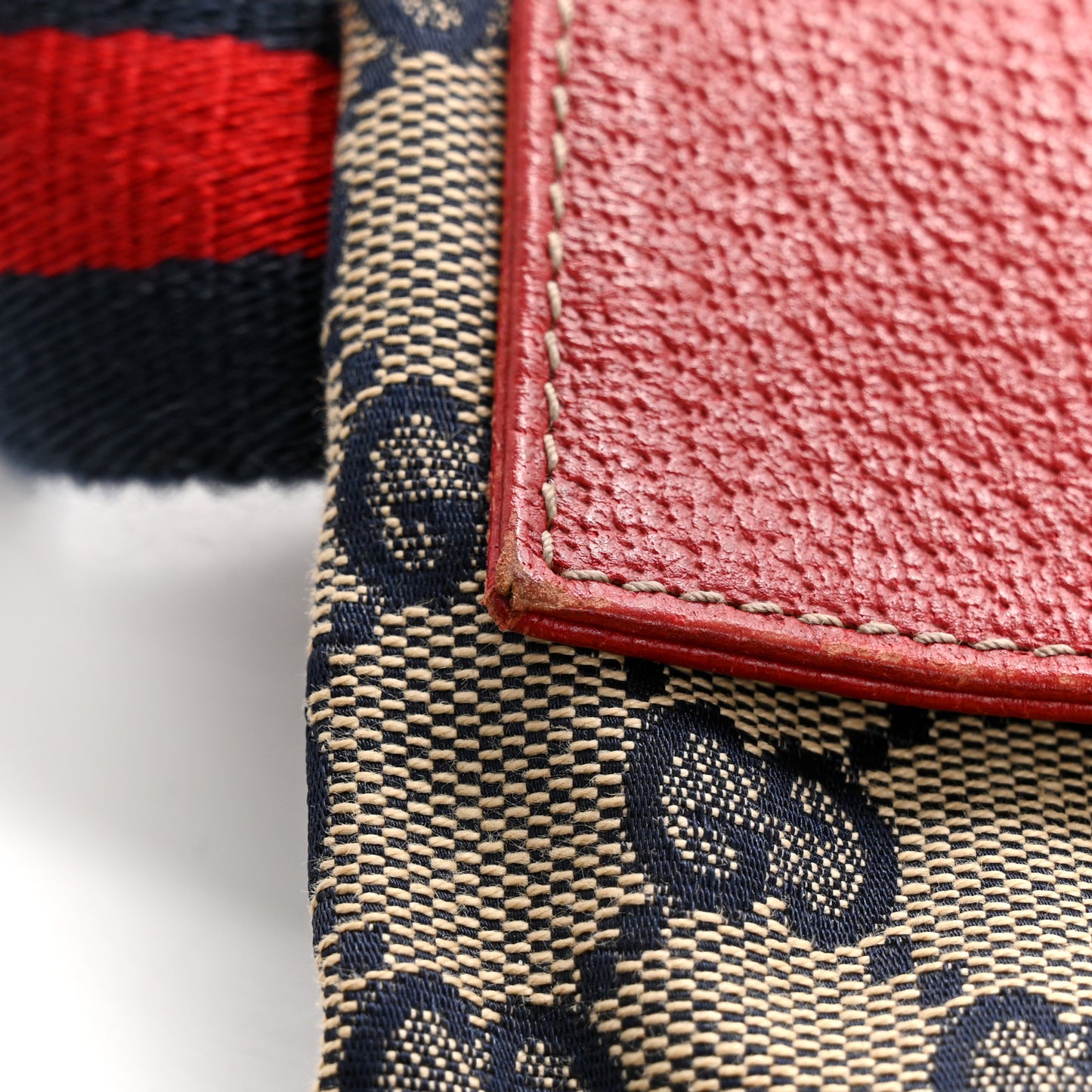 GG Monogram Web Double Pocket Belt Bag Navy Red