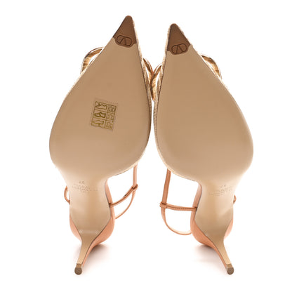 Valentino Garavani Raffia Calfskin Vlogo Slingback 80mm Pumps 37 Naturale Beige Multicolor 6 of 10