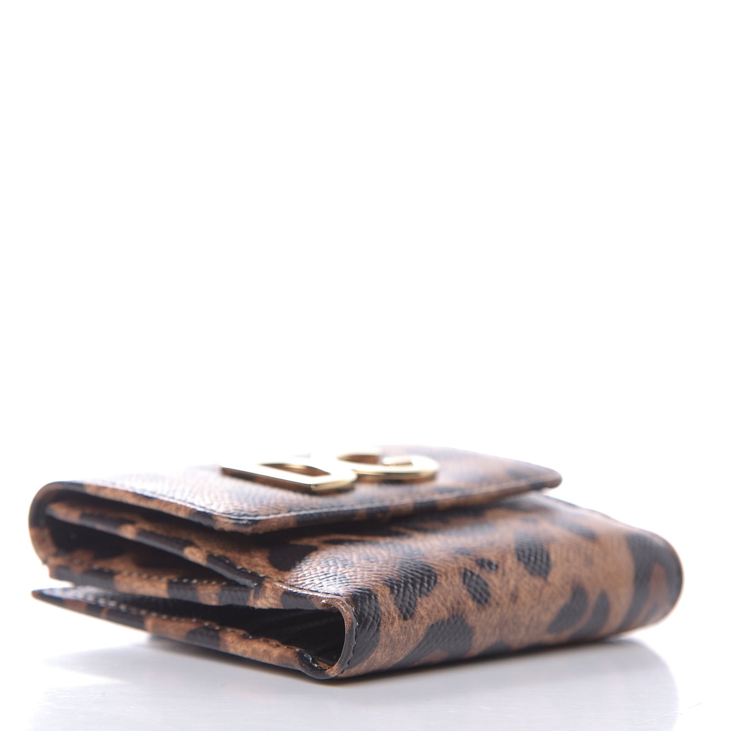 Dauphine Leopard Printed Logo French Flap Wallet Black
