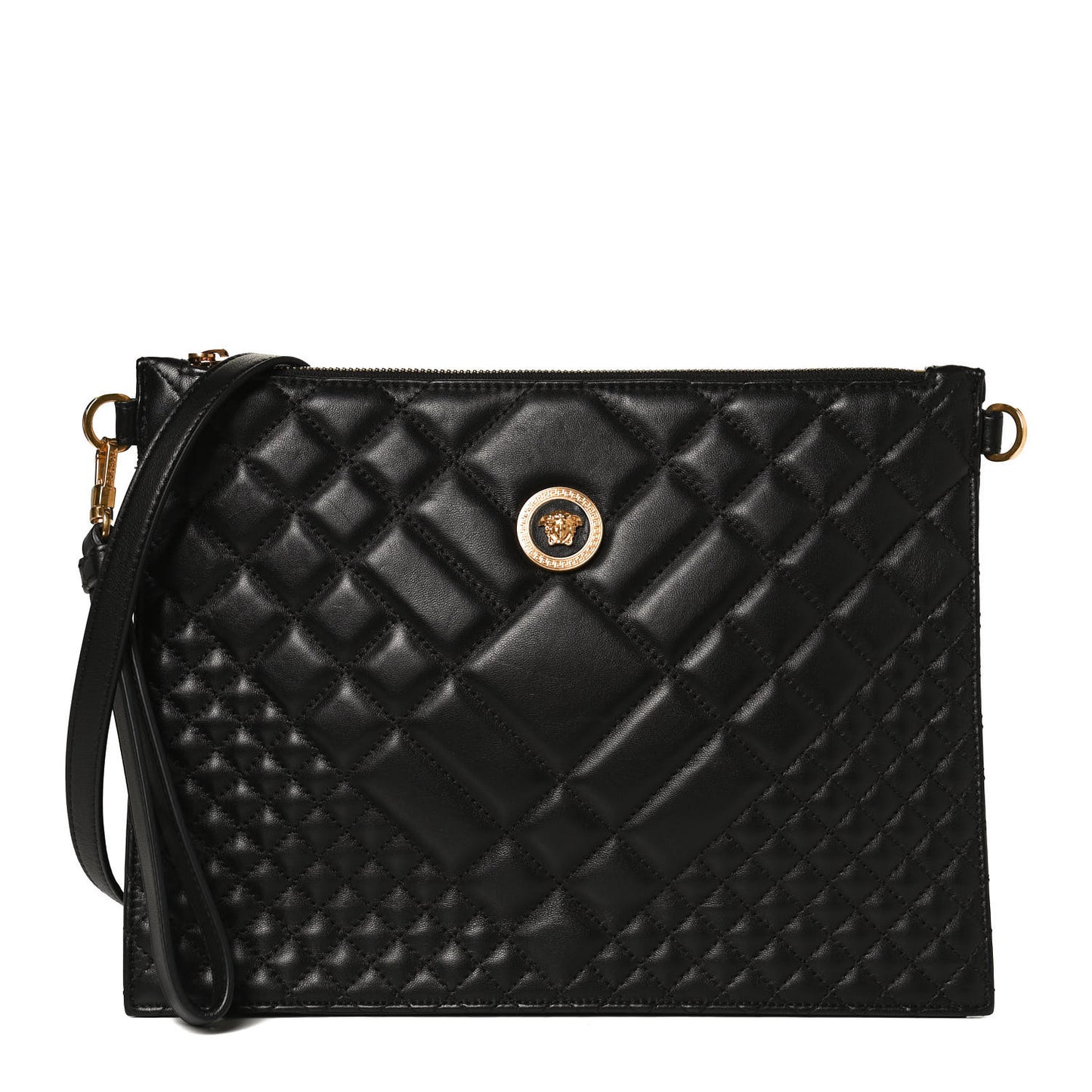 Calfskin Quilted Large Tribute Icon Crossbody Pouch Black