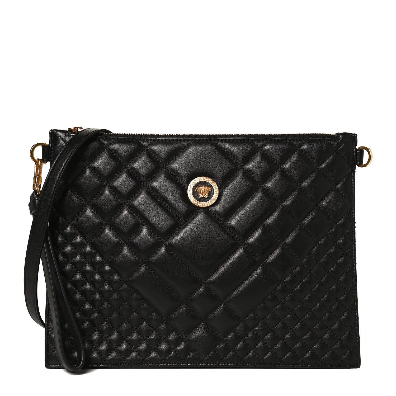Versace Calfskin Quilted Large Tribute Icon Crossbody Pouch Black 1 of 12