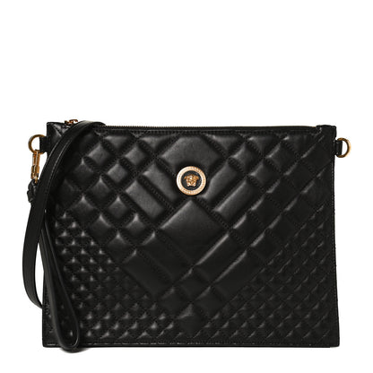Versace Calfskin Quilted Large Tribute Icon Crossbody Pouch Black 1 of 12
