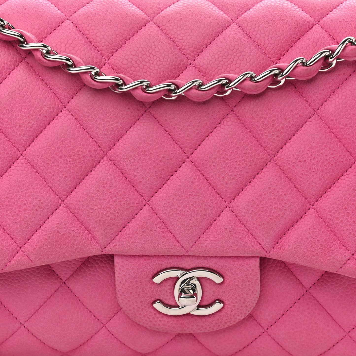 Iridescent Caviar Quilted Jumbo Double Flap Pink