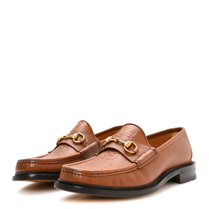 Gucci Harness Calfskin GG Tennis Embossed Mens Horsebit Loafers 9 Dark Brown 4 of 9