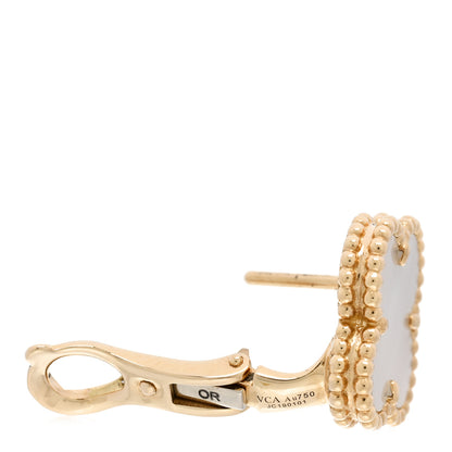 Van Cleef & Arpels 18K Yellow Gold Mother of Pearl Vintage Alhambra Earrings 4 of 5