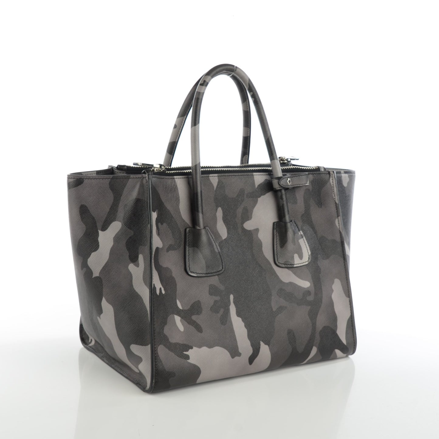 Saffiano Soft Camouflage Print Small Twin Pocket Tote Marmo Dis Camouflage