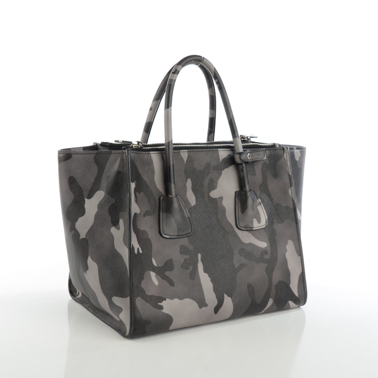 Prada Saffiano Soft Camouflage Print Small Twin Pocket Tote Marmo Dis Camouflage 3 of 8