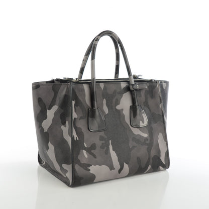 Prada Saffiano Soft Camouflage Print Small Twin Pocket Tote Marmo Dis Camouflage 3 of 8