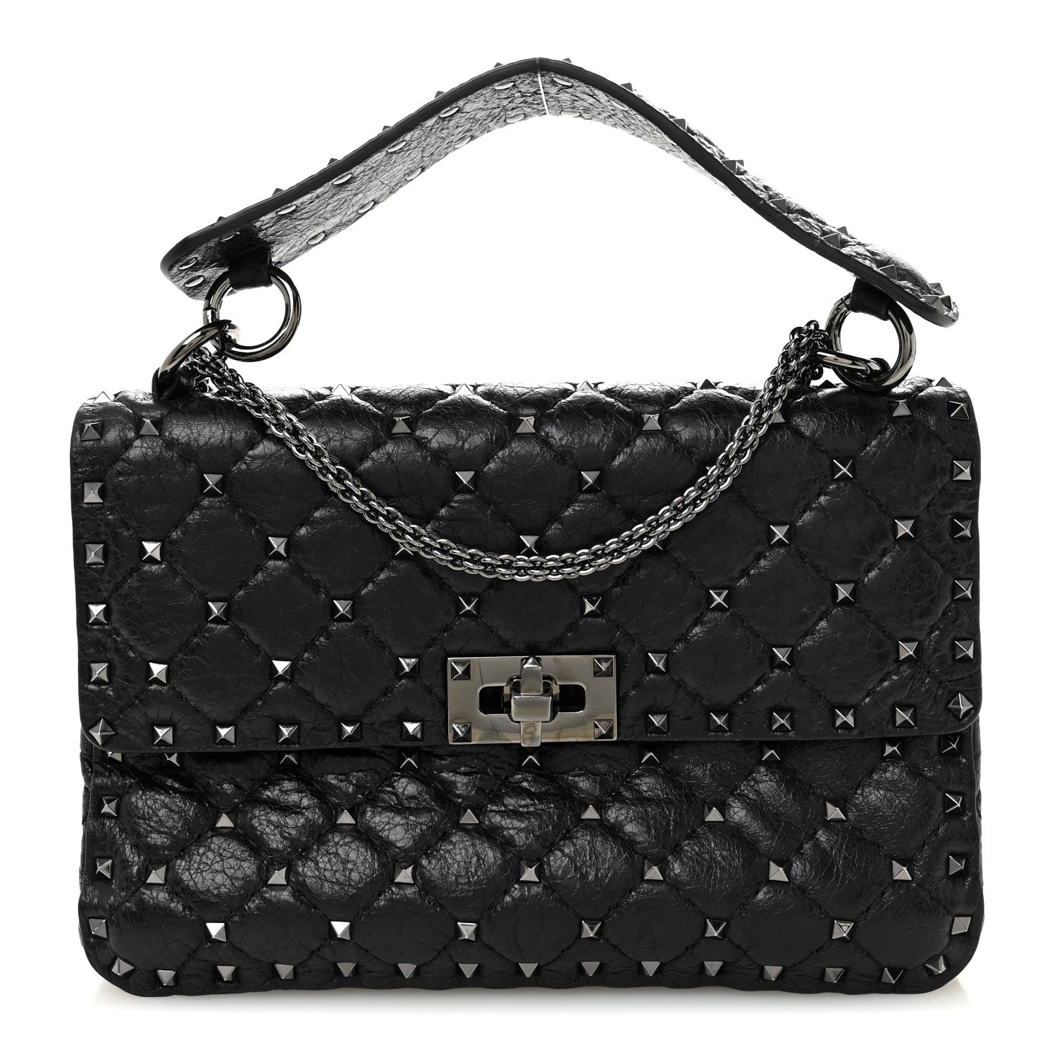 Valentino Garavani Craquele Nappa Medium Rockstud Spike Shoulder Bag Black 1 of 9