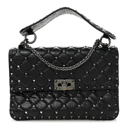 Valentino Garavani Craquele Nappa Medium Rockstud Spike Shoulder Bag Black 1 of 9