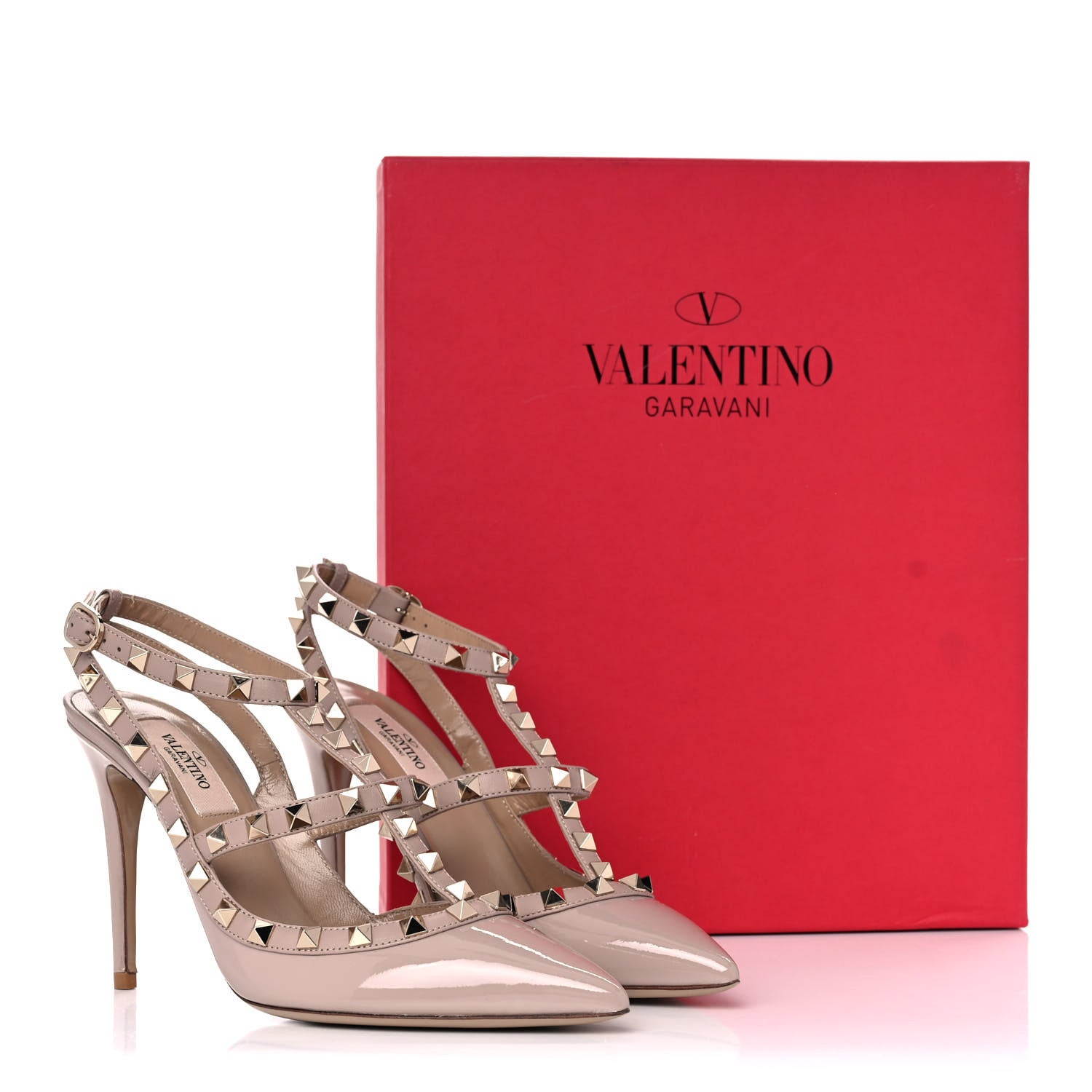 Valentino Garavani Patent Rockstud Ankle Strap Pumps 37.5 Poudre 10 of 10