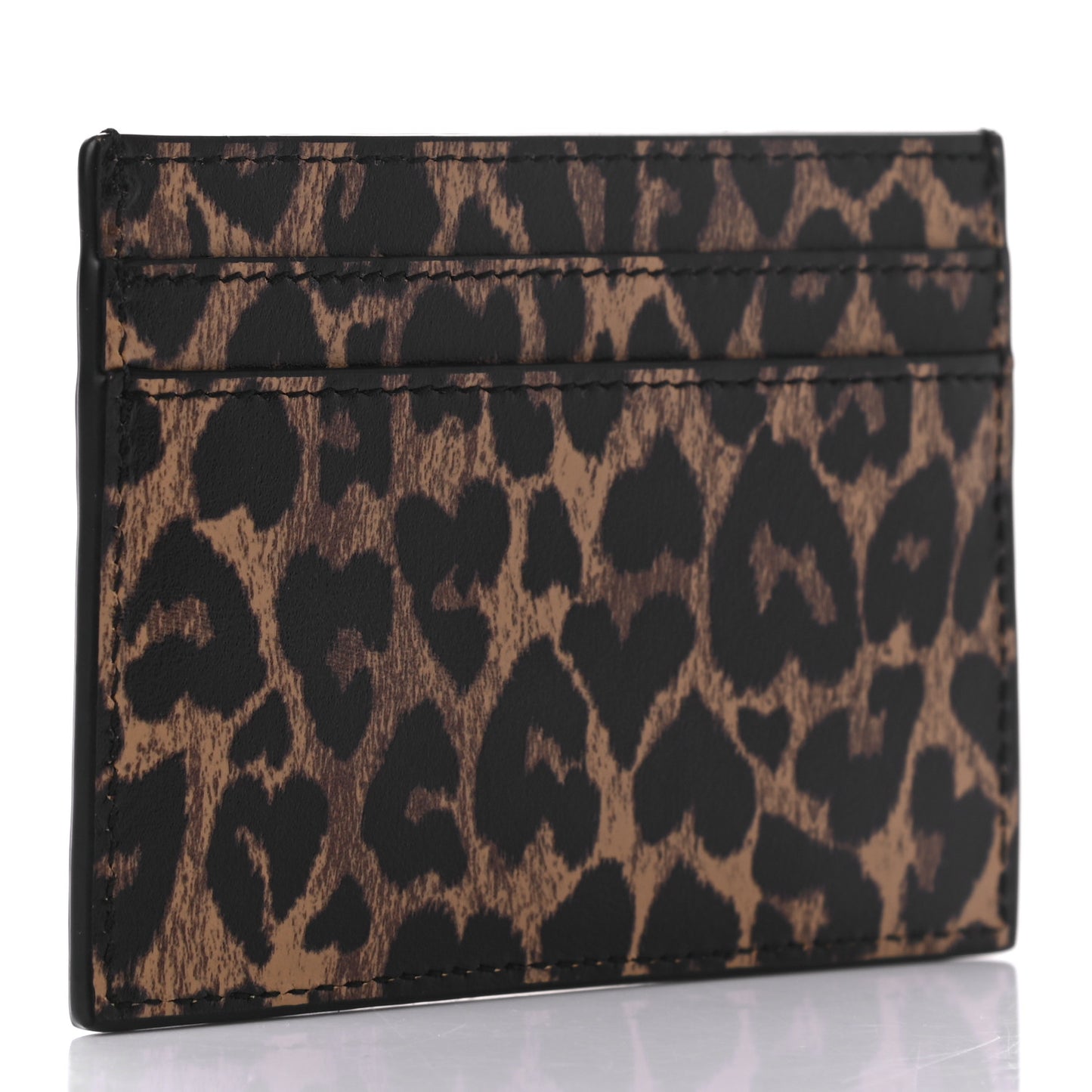 Calfskin Leopard Print Monogram Credit Card Case Multicolor