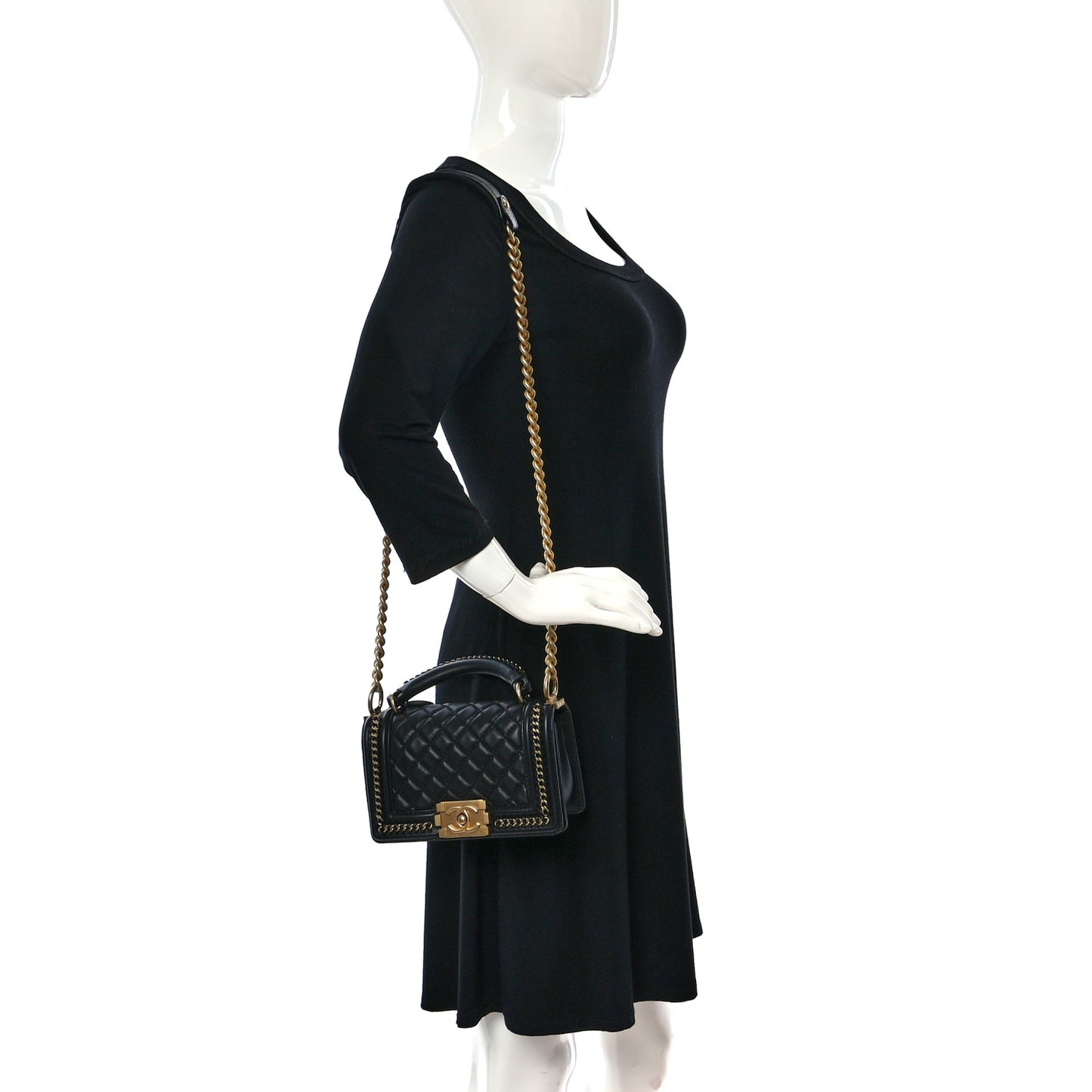 Lambskin Quilted Small Top Handle Boy Flap Black