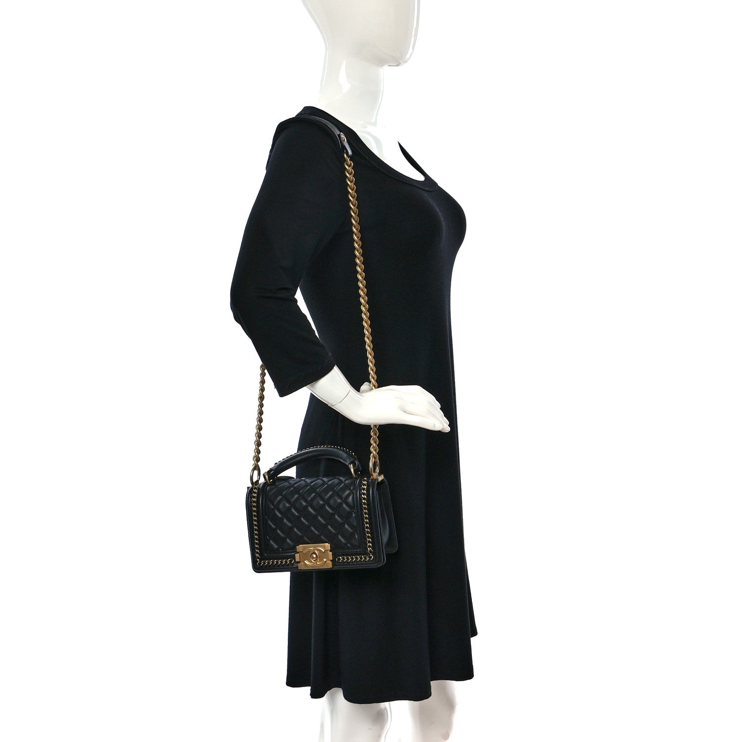 Chanel Lambskin Quilted Small Top Handle Boy Flap Black 2 of 10