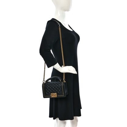 Chanel Lambskin Quilted Small Top Handle Boy Flap Black 2 of 10